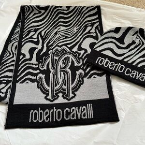 Roberto Cavalli Black and Gray Zebra Knit Logo Set